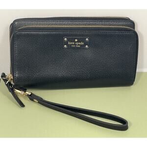 Kate Spade Grove Street Anita Wallet Wristlet Black Leather Double Zip Around